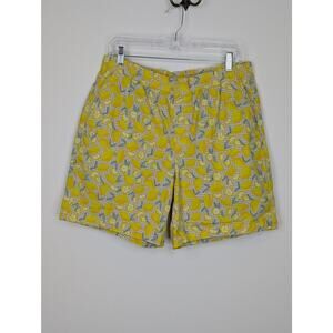 Lands' End Shorts Womens 14 Yellow Lemon Print Mid Rise Stretch Cotton Summer